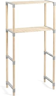 Çamaşır Makinesi Üstü 2 Katlı Masif Ahşap Raf 33x66x127 cm – Banyo Depolama Rafı, Kolay Kurulum, Modern Tasarım