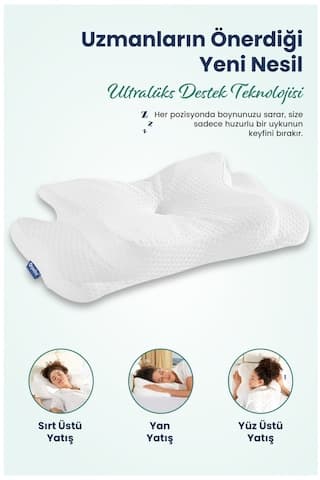 Ulralüks Boyun Destekli Visco Ortopedik Yastık - 68x39x13-11cm Beyaz