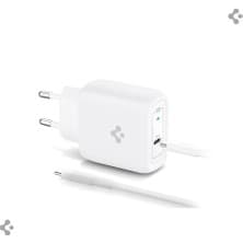 Spigen 45W USB-C Hızlı Şarj Aleti + Örgü Şarj Kablo PPS 2.0 Desteği / Isı Düşürücü GaN Destekli Akım Korumalı Güç Adaptörü Super Hızlı Şarj iPhone & Android & iPad & MacBook Type-C - ACH02589