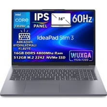 Lenovo Ideapad Slim 3 16IRH10 Intel Core I5-13420H 16GB 512GB SSD 16" WUXGA (1920X1200) IPS Panel Freedos Taşınabilir Dizüstü Bilgisayar 83K20073TR