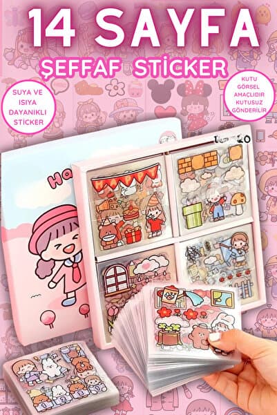 Şeffaf 14 Sayfa Sevimli Kızlar Sticker Seti - Defter Laptop Telefon Suluk Etiketi