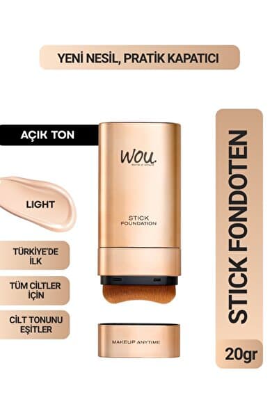 Stick Fondöten, Fırçalı Pratik Kapatıcı, 2 in 1, 20 gr, Açık Ton